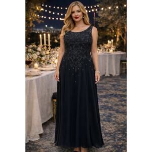 Marsoni Beaded Black Maxi Mermaid Dress Formal Evening Gown Size 18 NWT